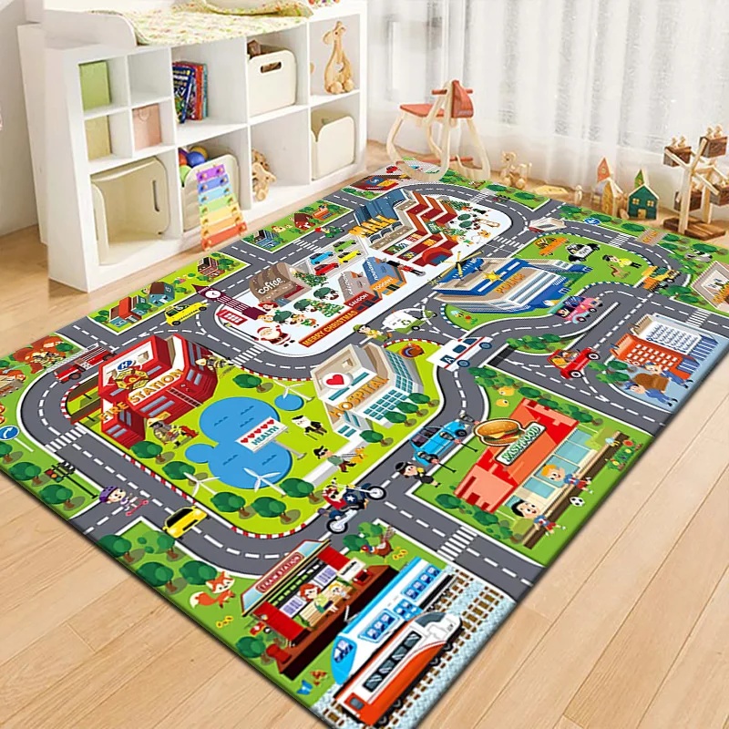 Outdoor Adventure Kids - Karpet Peta Kota Anak-Anak Warna-Warni, Alas